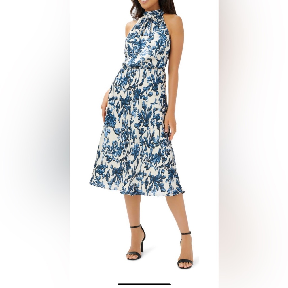 Adrianna Papell - PRINTED BIAS HALTER DRESS IN BLUE MULTI